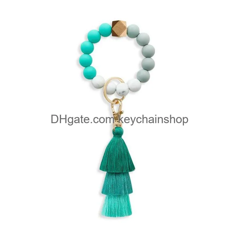 8 styles silicone bead bracelet key chain female italian tassel bracelets keys ring