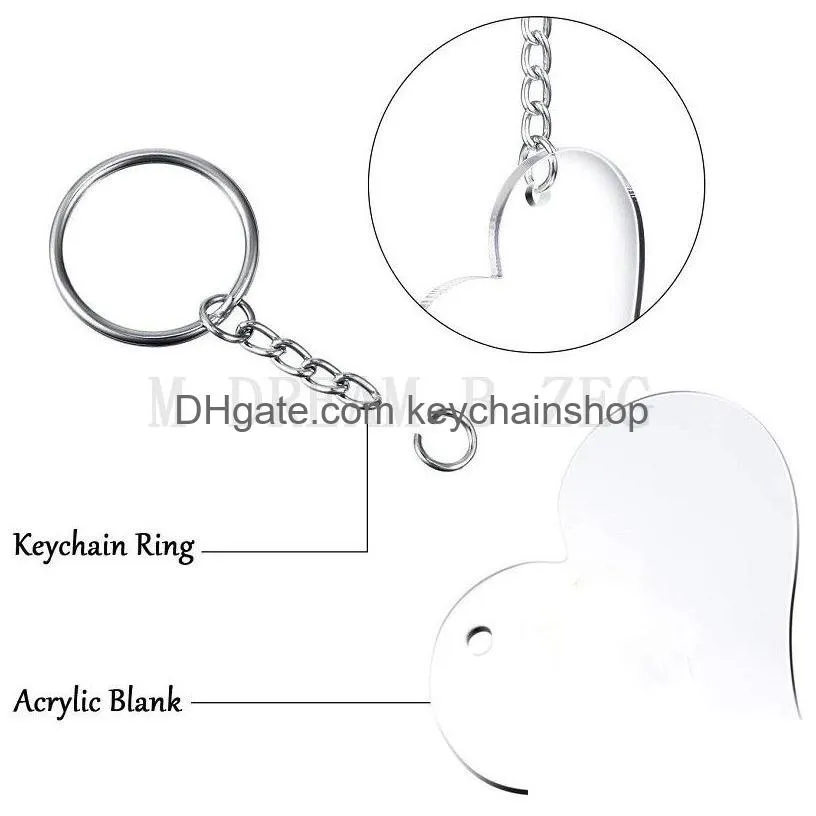 blank acrylic keychain blank heart shaped clear discs with metal split key chain keyrings diy valentines day gifts