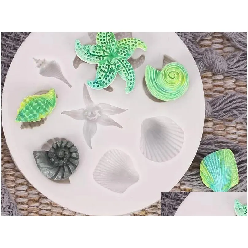 starfish cake mould ocean biological conch sea shells chocolate silicone mold diy kitchen liquid tools