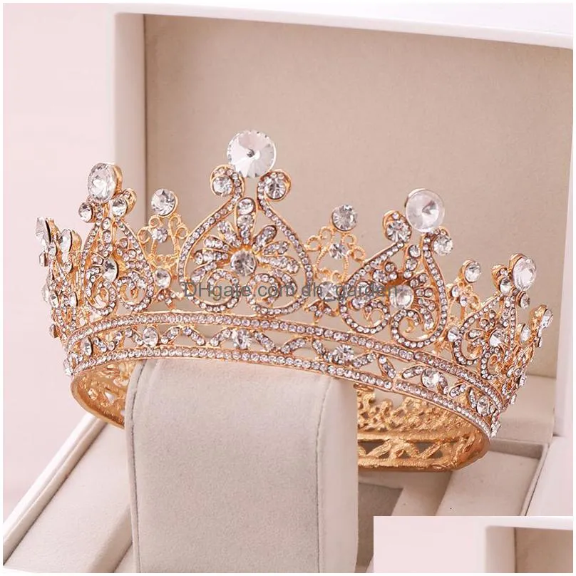 wedding hair jewelry gold color big round crowns baroque tiara crown crystal heart wedding hair accessories queen princess diadem bridal ornaments