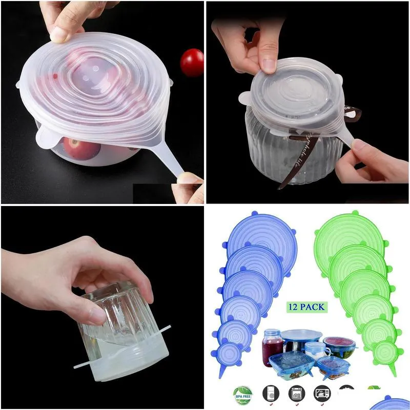 kitchen storage organization silicone streth lids dustproof sealed round transparent freshkeeping cover food tools