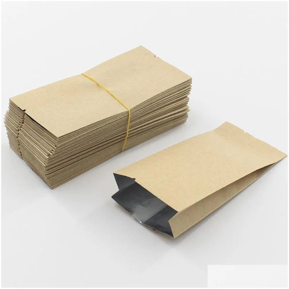 5.5x12cm heat sealable side gusset tea coffee open top storage bag aluminum foil inner kraft paper tea packaging bags 100pcs