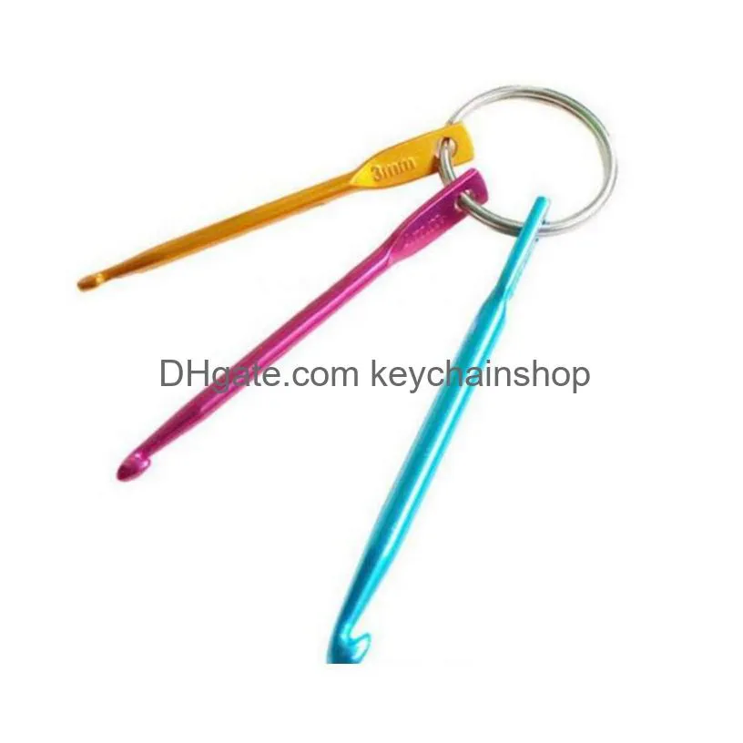 diy craft tools 3/4/5mm key ring with crochet hooks handmade aluminum crochets hook metal keychain multicolour crafts knitting tool