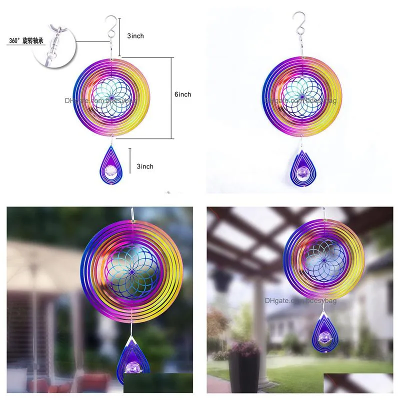 arts wind spinners 6 inch 3d rotating wind chime garden hanging stainless steel mirror reflective
