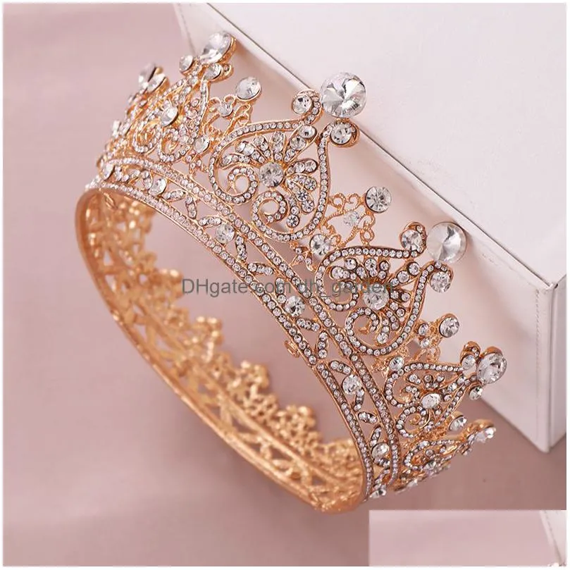 wedding hair jewelry gold color big round crowns baroque tiara crown crystal heart wedding hair accessories queen princess diadem bridal ornaments