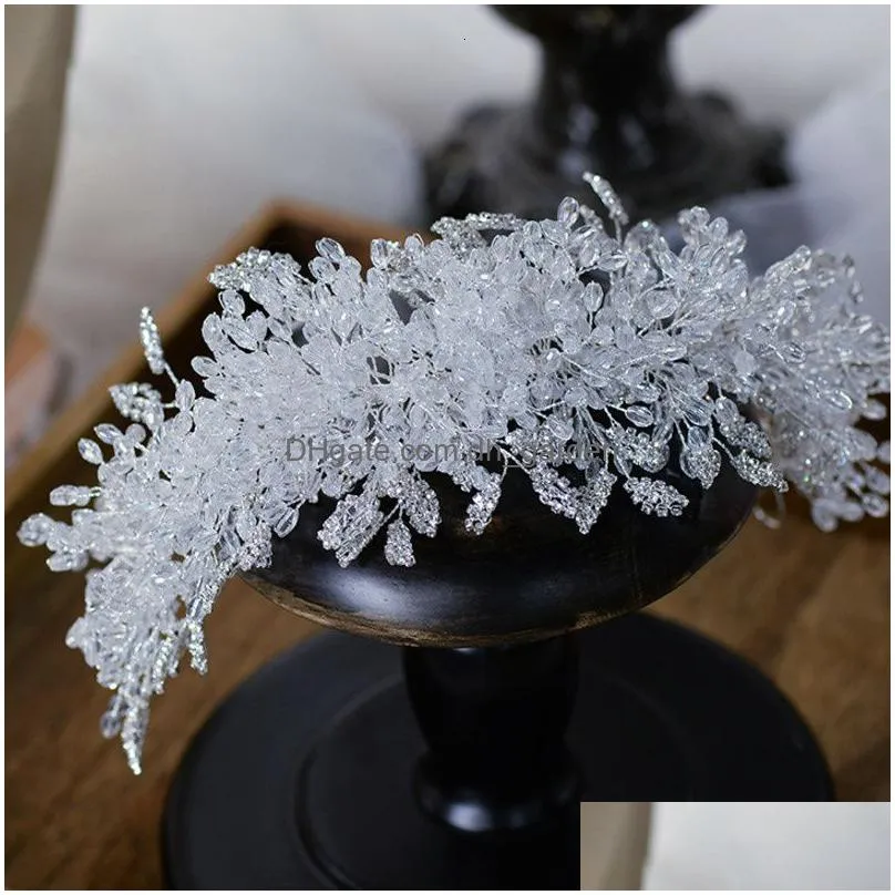 wedding hair jewelry luxury crown white crystal tiara handmade headbands beaded crowns hair ornament bridal wedding dress accessories