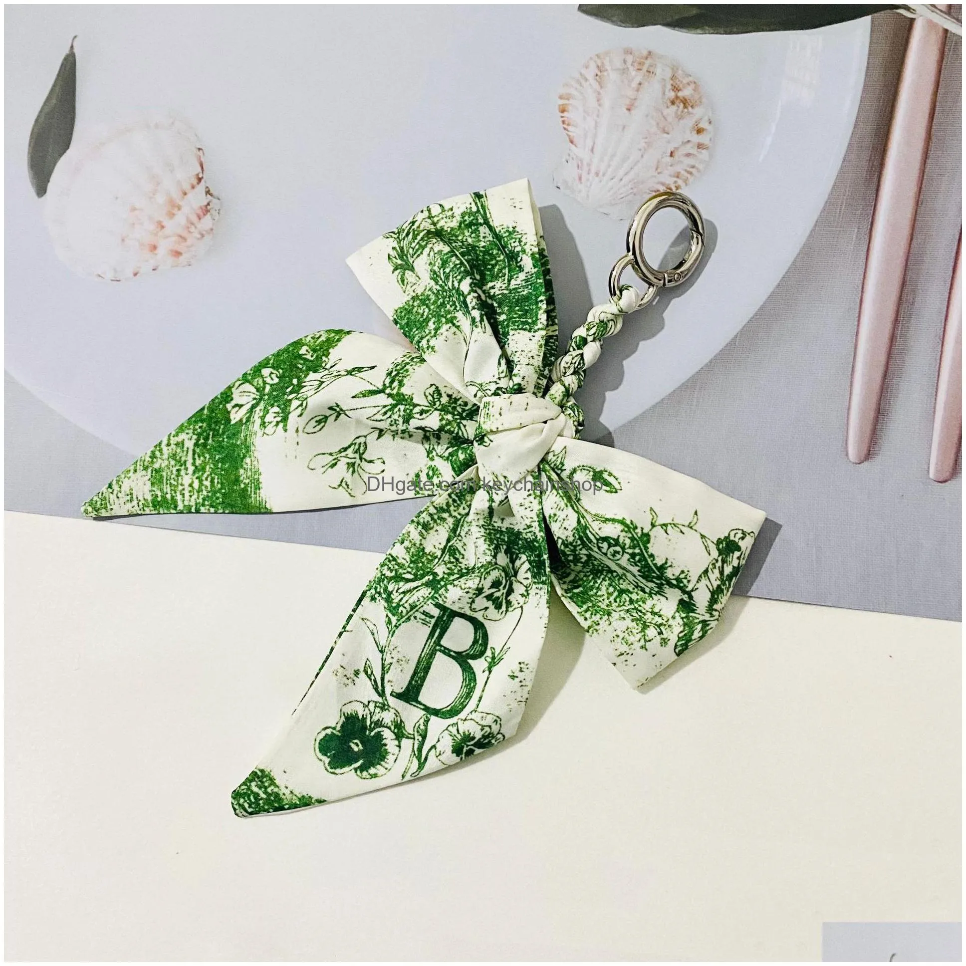 new alphabet silk scarf key chain bow keychain creative party fvaor fashion car keyring creative ladies bag pendant