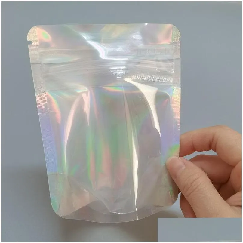 resealable plastic retail clear childproof packaging bags holographic transparent pouch smell proof mylar bag for dry flowers packing