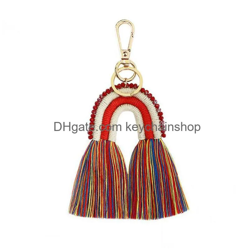rainbow pendant key chain party favor arts and crafts tassels bag key ring fashion colorful bags decoration