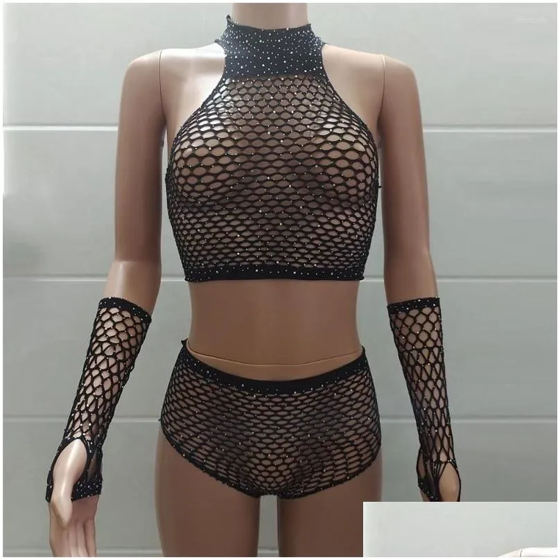 womens tracksuits sexy women fishnet set shiny solid two piece halter crop top shorts 2 pieces hollow out crochet