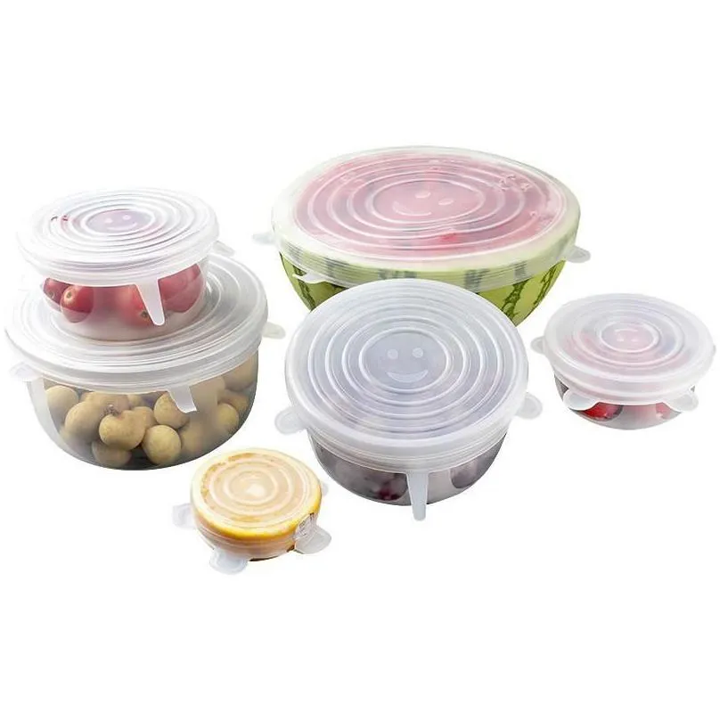 kitchen storage organization silicone streth lids dustproof sealed round transparent freshkeeping cover food tools