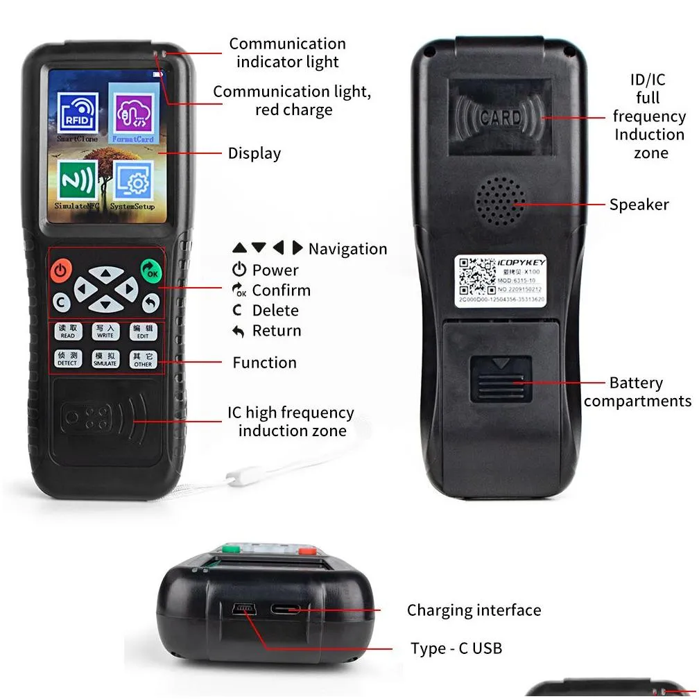 10 frequency nfcsmart card reader writer rfid copier 125khz 13.56mhz usb fob programmer copy encrypted key