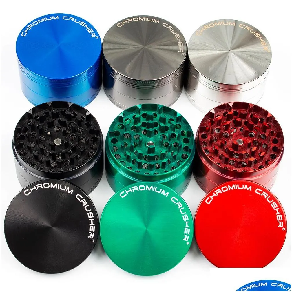 chromium crusher metal zinc alloy grinders herb smoking 4 layer parts 40mm 50mm 55mm 63mm od tobacco grinders 6 colors dhs