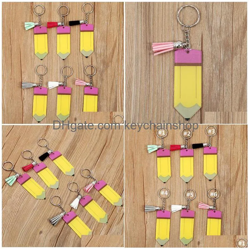 personalized pencil keychain party favor diy blank acrylic key ring with tassel creative backpack hanging pendant