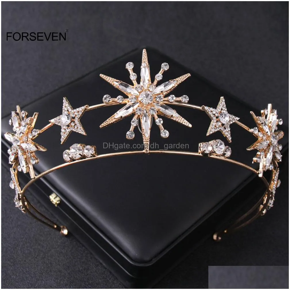 wedding hair jewelry baroque princess diadem bling star tiara and crown goldsilver color metal headbands for bride wedding hair jewelry