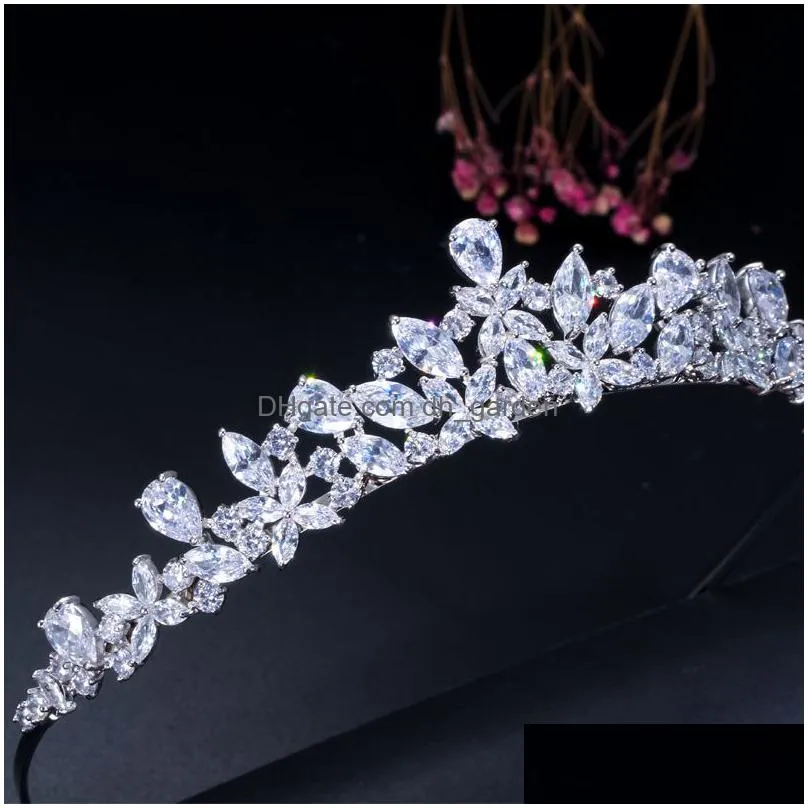 wedding hair jewelry cwwzircons high quality cubic zirconia romantic bridal flower tiara crown wedding bridesmaid hair accessories jewelry a008