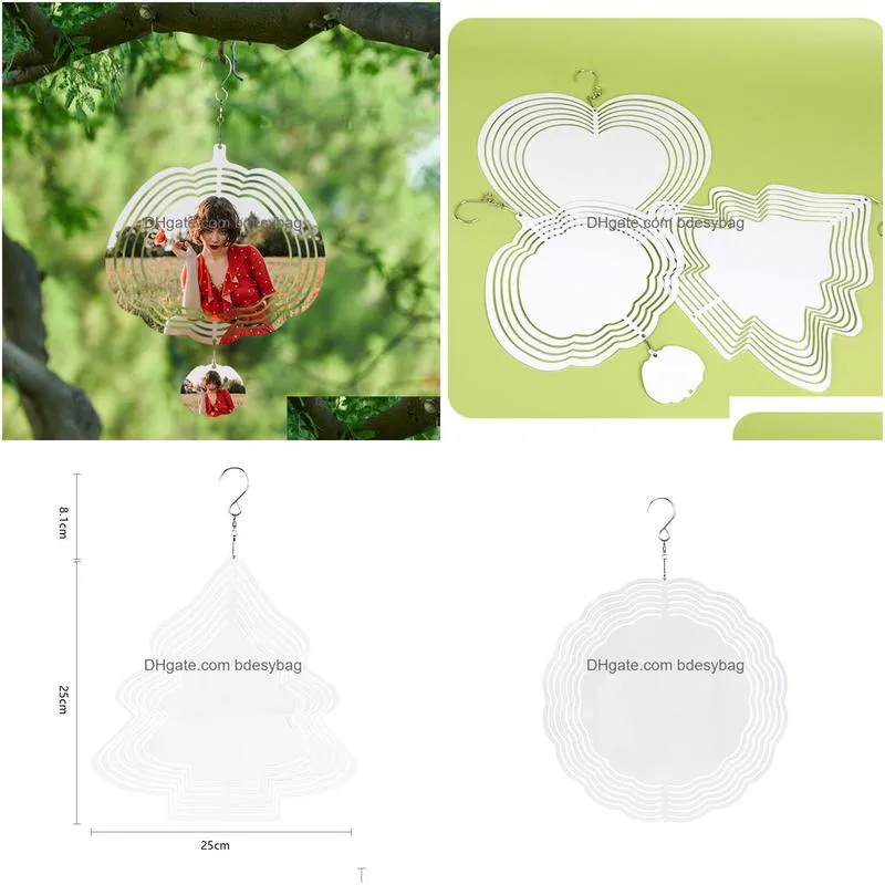 diy christmas decoration pendant double sided heat transfer metal wind chime sublimation blank pumpkin heart shape rotating wind