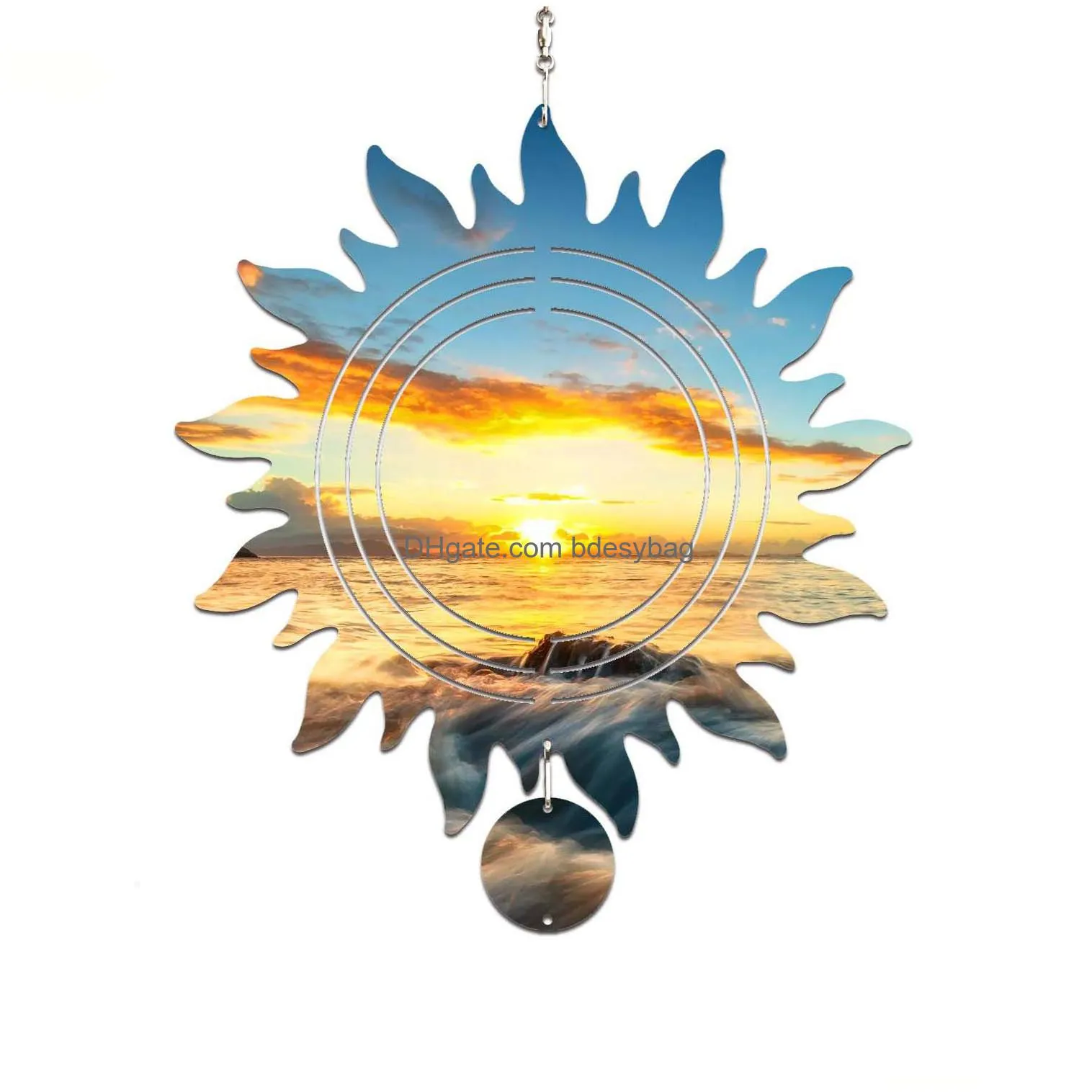 sublimation wind spinner blanks products metal sun shape wind chime sculpture hanging ornament for yard garden decoration