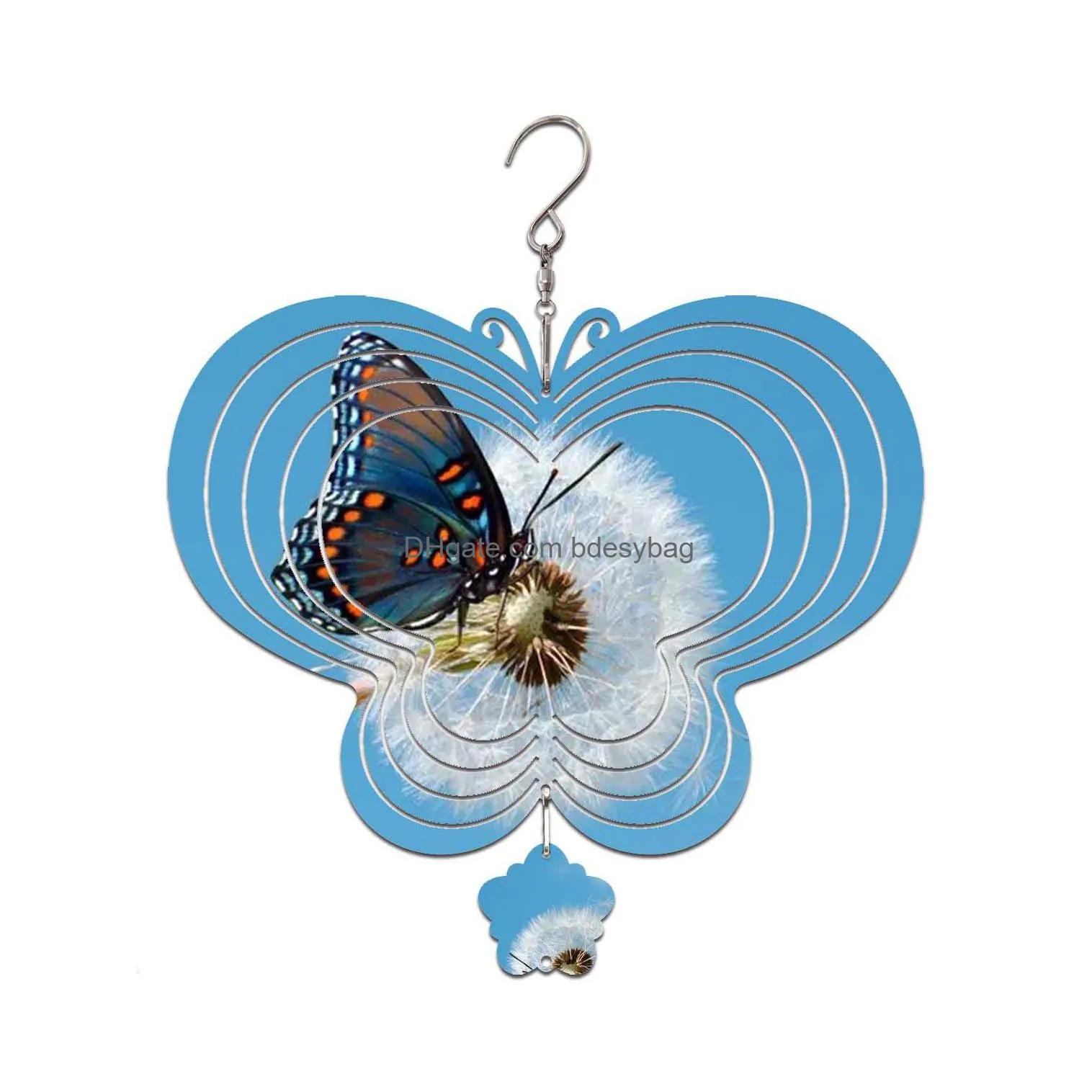 sublimation blank wind spinners alluminum large butterfly shape spinning hanging patio yard decoration blanks for diy both sides