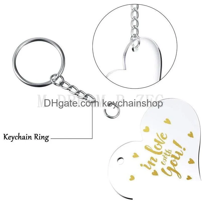 blank acrylic keychain blank heart shaped clear discs with metal split key chain keyrings diy valentines day gifts