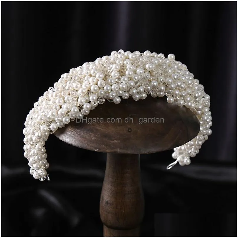 wedding hair jewelry luxury full pearls crystal silver color headbands for bride women tiaras hair vines bands handmade wedding hair accessories