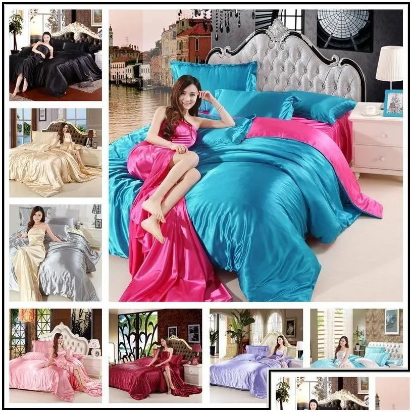 Bedding Sets Satin Silk Set Home Textile King Size Bed Clothes Duvet Er Flat Sheet Pillowcases Wholesale T200110 Drop Delivery Garde