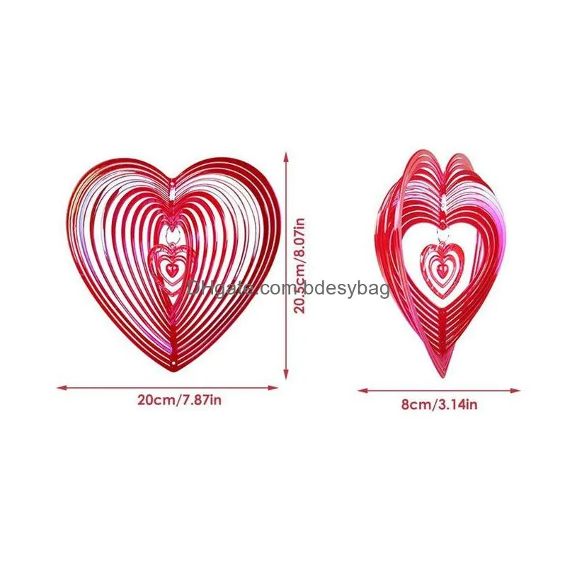 garden decorations 3d heart shape shiny wind spinner flowinglight effect design rotating wind chime home eaves hanging pendant decoration 20220611