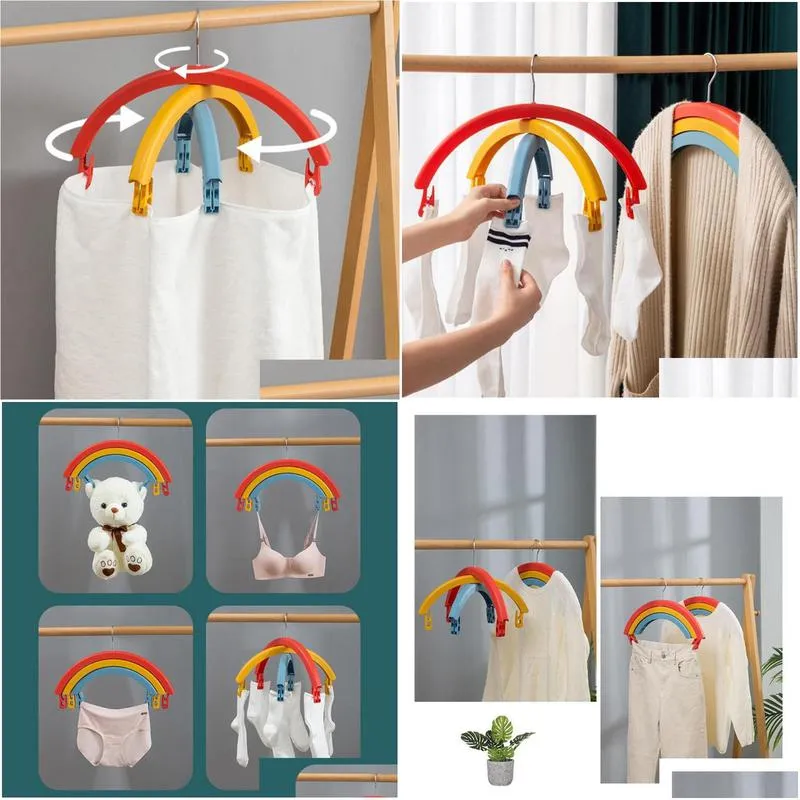 hangers racks rotating hanger 2in1 multifunctional rainbow colorful clothes underwear socks hook household drying rack