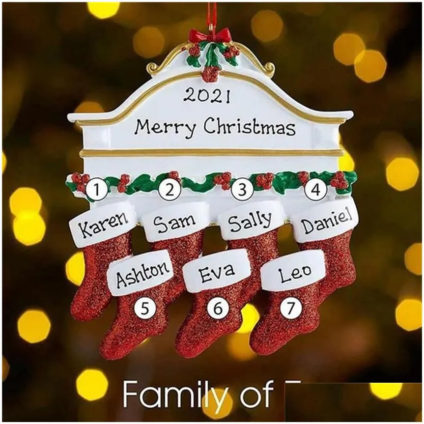 resin personalized stocking socks family of 2 3 4 5 6 7 8 christmas tree ornament creative decorations pendantsa38 a31234q