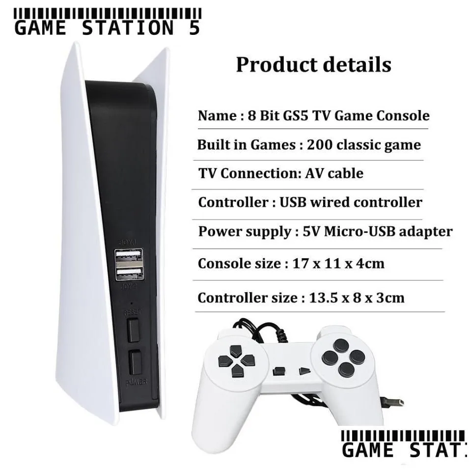 2021 ship game station 5 usb wired video game console with 200 classic games 8 bit gs5 tv consola retro handheld player av output