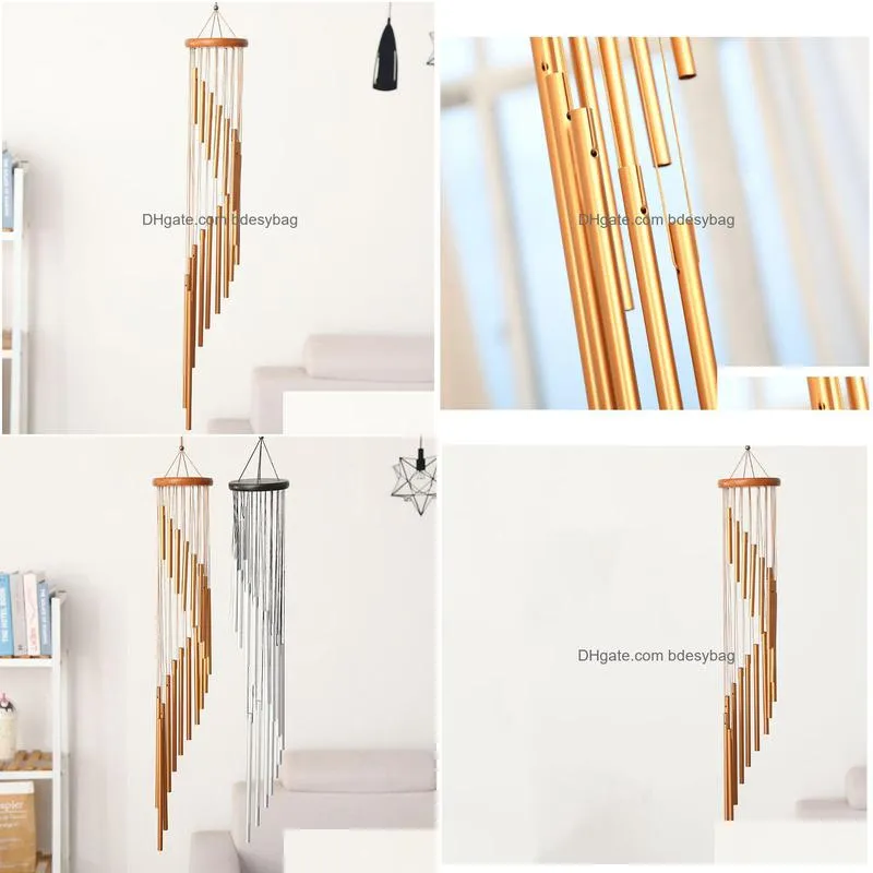 wind chime aluminum alloy gold tubes foldable rotating home hanging ornaments creative garden decoration craft gift pendant wind chimes