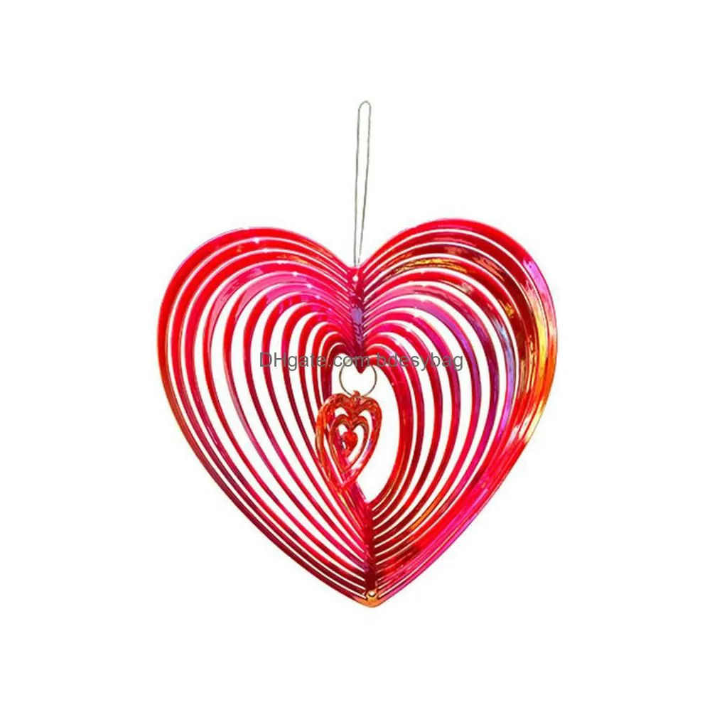 garden decorations 3d heart shape shiny wind spinner flowinglight effect design rotating wind chime home eaves hanging pendant decoration