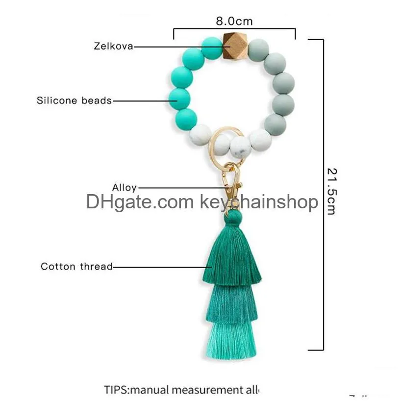 8 styles silicone bead bracelet key chain female italian tassel bracelets keys ring