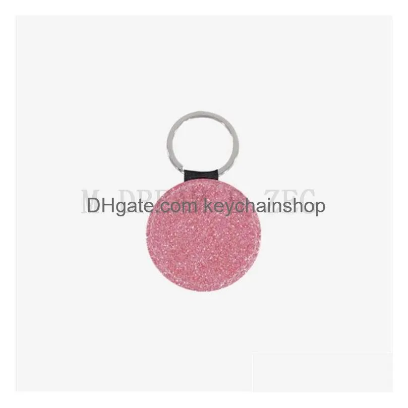 6 colors sublimation keychain creative party favor diy blank leather keychains round heat transfer key ring