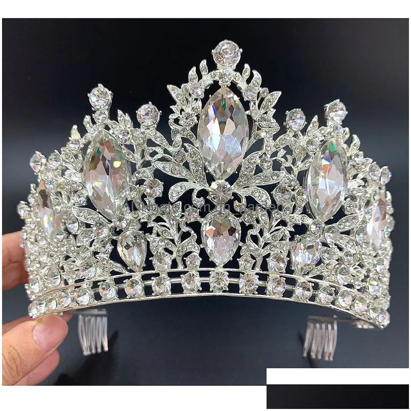 wedding hair jewelry trendy silver color crystal queen big crown bridal wedding tiara women beauty pageant bride hair accessories jewelry