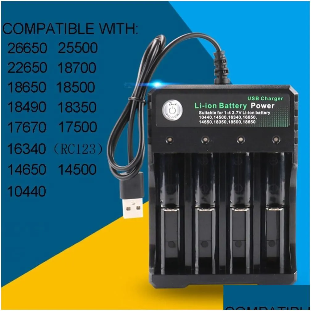 4.2v 18650  four slots liion battery usb independent charging portable electronic 10440 14500 16340 16650 14650 18350 18500 18650