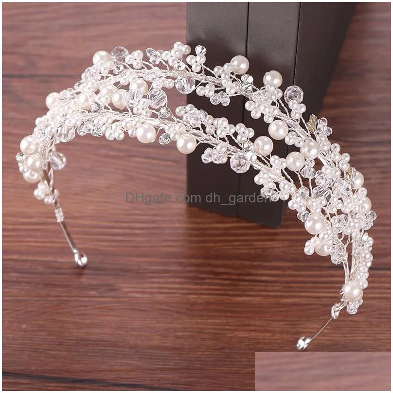 wedding hair jewelry white pearl bridal hairbands tiaras wedding crown headband for bride hair jewelry pearl wedding hair accessories headwear