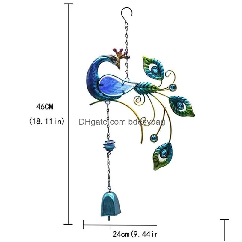 decorative objects figurines 2 pcs 3d rotating wind chimes peacock shape metal crafts painted ornaments creative bell pendants green