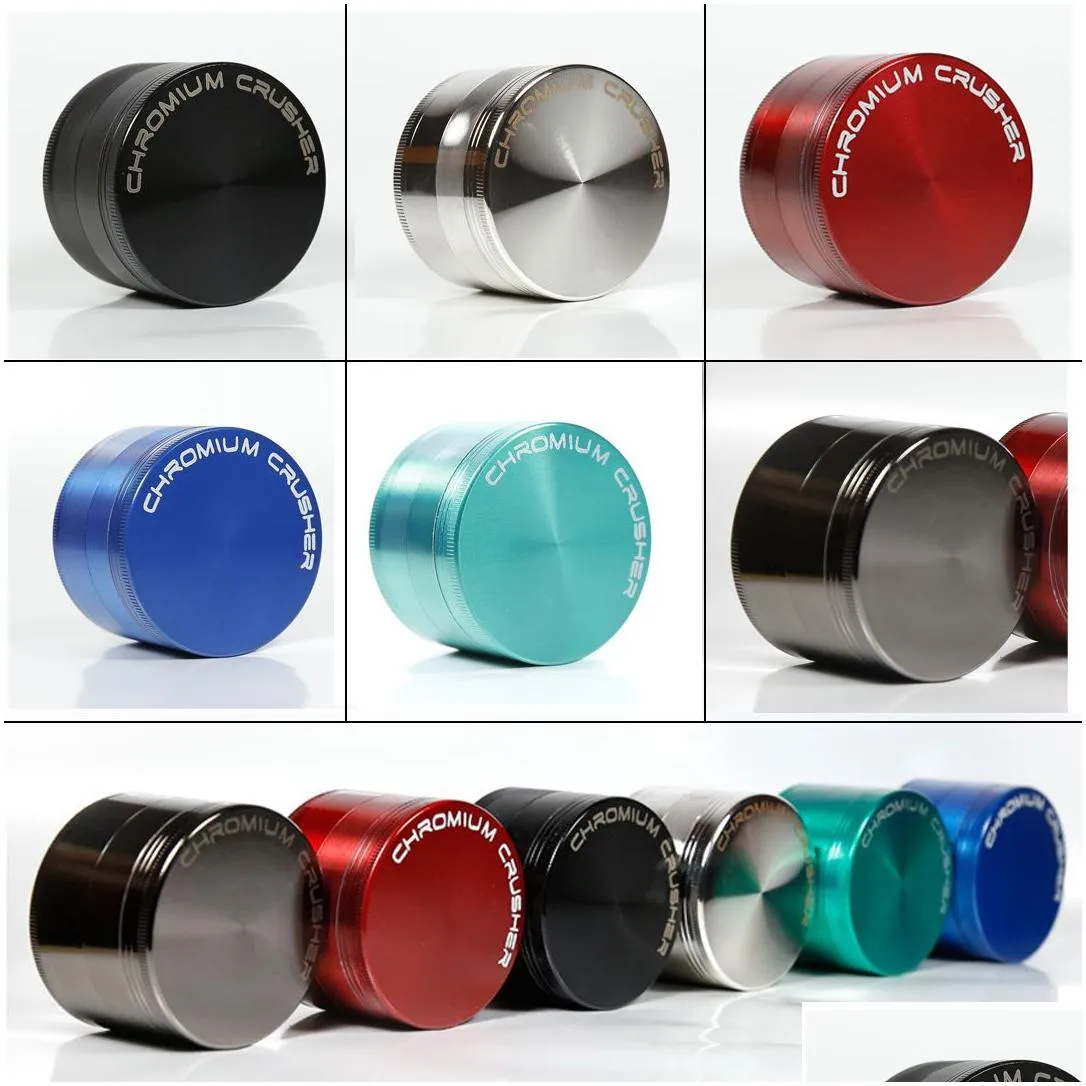 chromium crusher metal zinc alloy grinders herb smoking 4 layer parts 40mm 50mm 55mm 63mm od tobacco grinders 6 colors dhs