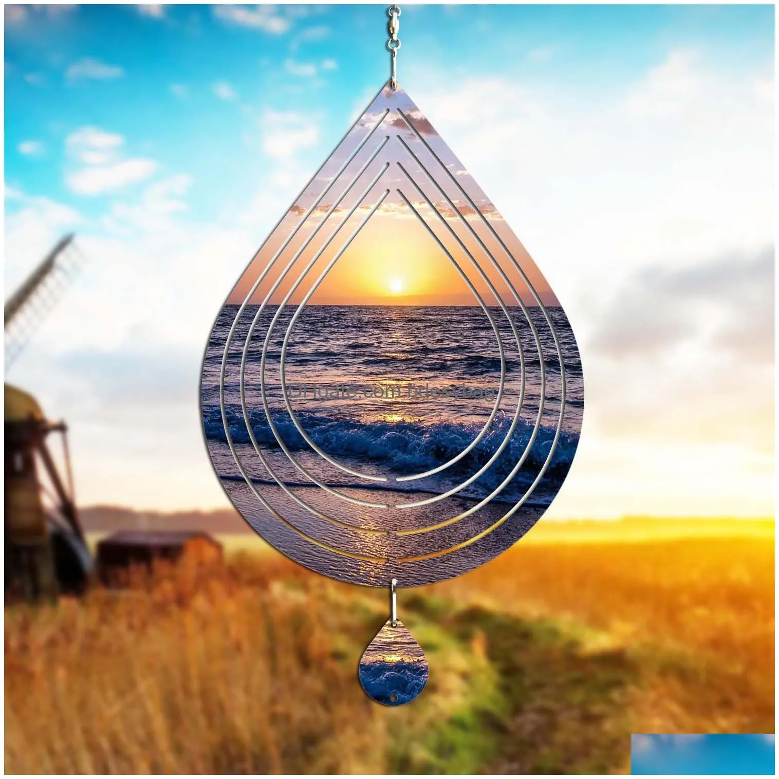 sublimation blank wind spinners alluminum large water fall shape spinning hanging patio yard decoration blanks for diy both sides