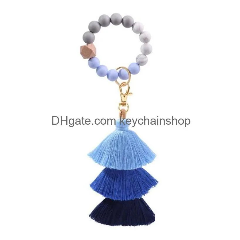 silicone bead bracelet keychain women girl key ring wrist strap party favor key chain