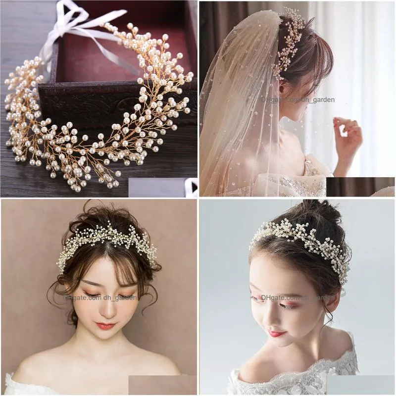 wedding hair jewelry forseven goldsilver color pearls headband headpieces women kids tiara bride coroa noiva wedding hair jewelry accessories