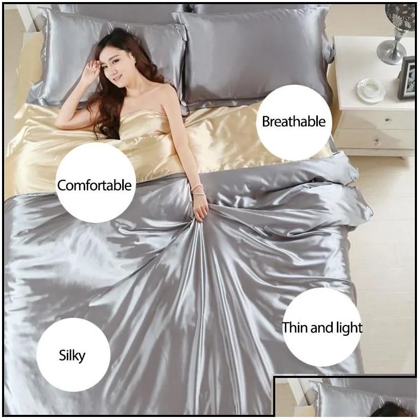 Bedding Sets Satin Silk Set Home Textile King Size Bed Clothes Duvet Er Flat Sheet Pillowcases Wholesale T200110 Drop Delivery Garde