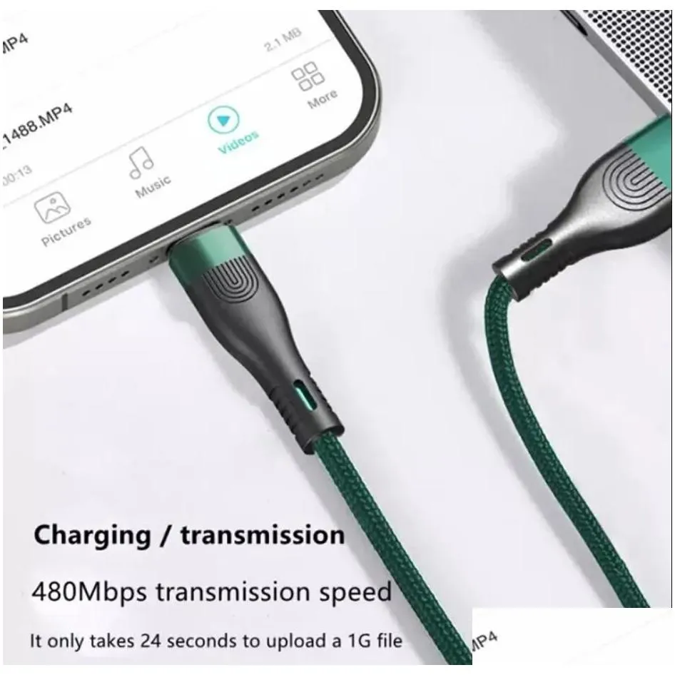 3a 60w fast charging mobile cables cord nylon braided qc 3.0 type c to typec micro usb data cable 20w finger print design