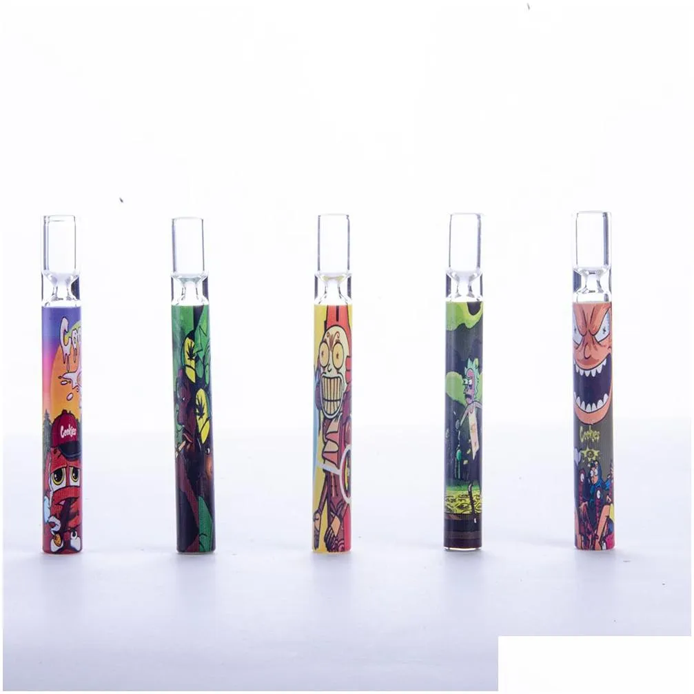 pyrex glass one hitter pipe bat smoking accessories 4 inch colorful cartoon steamroller hand pipe oil burner filters tube nail tips