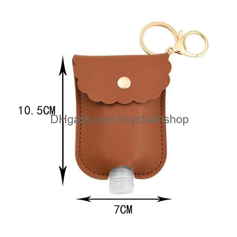 18 colors hand sanitizer holder with empty bottle keychain bags 30ml key rings pu leather hand soap bottle holder perfume bottle cover