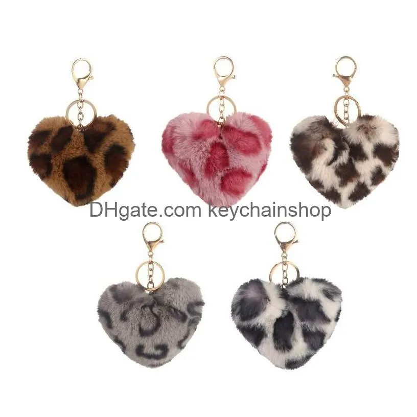 leopard plush keychains party favor creativity heart shaped key chain bag pendant keyring designer gift