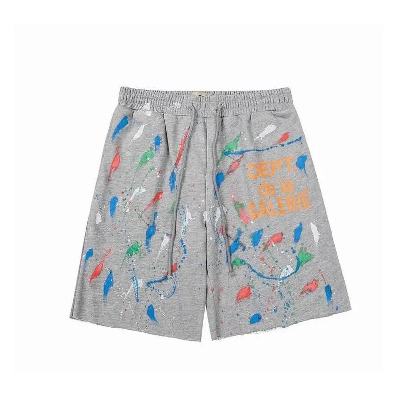 mens shorts american fashion brand galleryes depts handpainted splash printing pure cotton terry shorts fog high street 5point casual