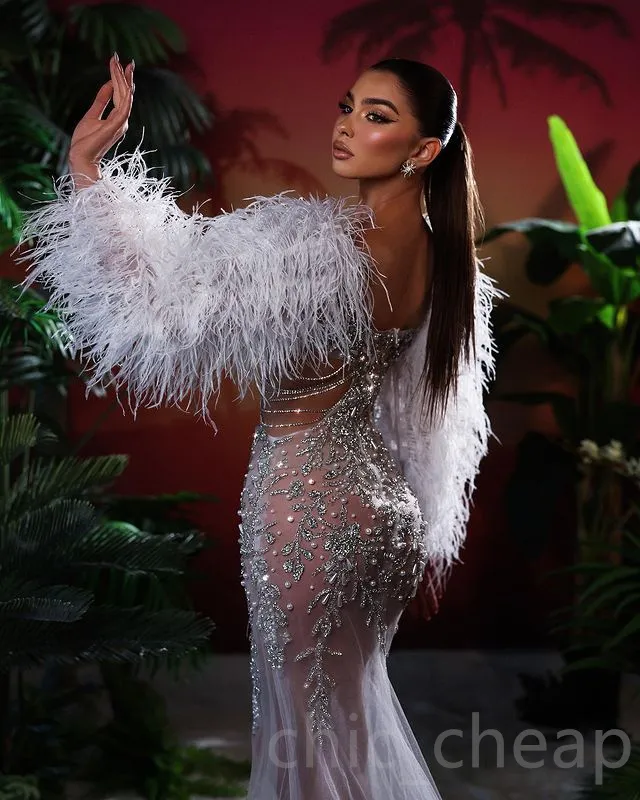 2023 May Aso Ebi White Mermaid Prom Dress Lace Beaded Crystals Evening Formal Party Second Reception Birthday Engagement Gowns Dresses Robe De Soiree ZJ519
