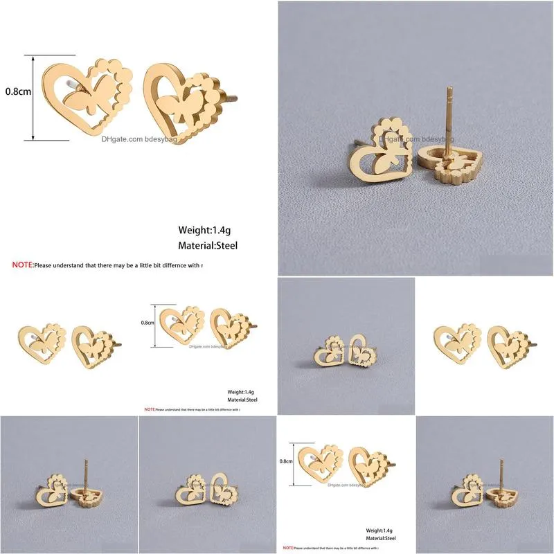 simple butterfly smooth mini small animal heart stud earring for women cartilage helix tragus piercing tiny